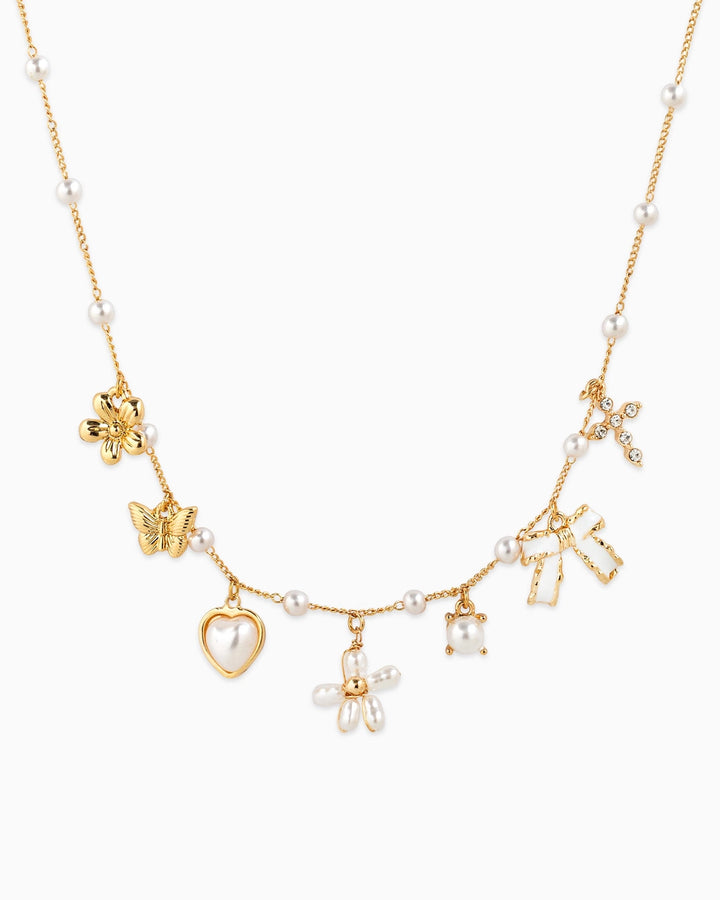 Pearl Flower Multi Charm Necklace