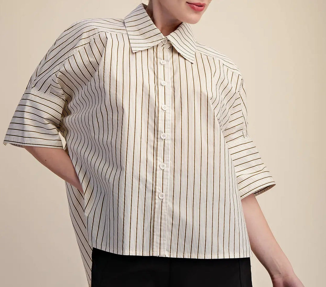 Oversized Collar Neck Stripe Shirt