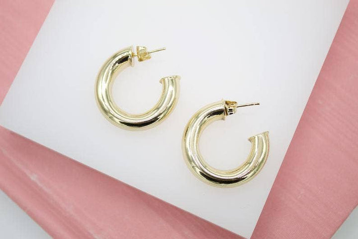 18K Gold Filled Chunky Thick Open Hoop Stud Hoops