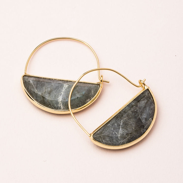 Scout Stone Prism Hoop earrings in labradorite stone with gold wire hoops
