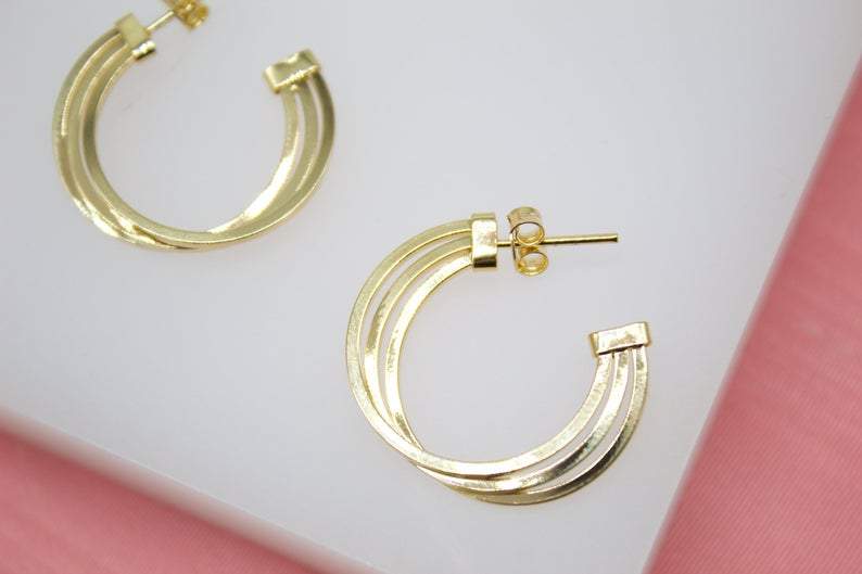 18K Gold Filled Tripple Hoop Open Hoop Earrings