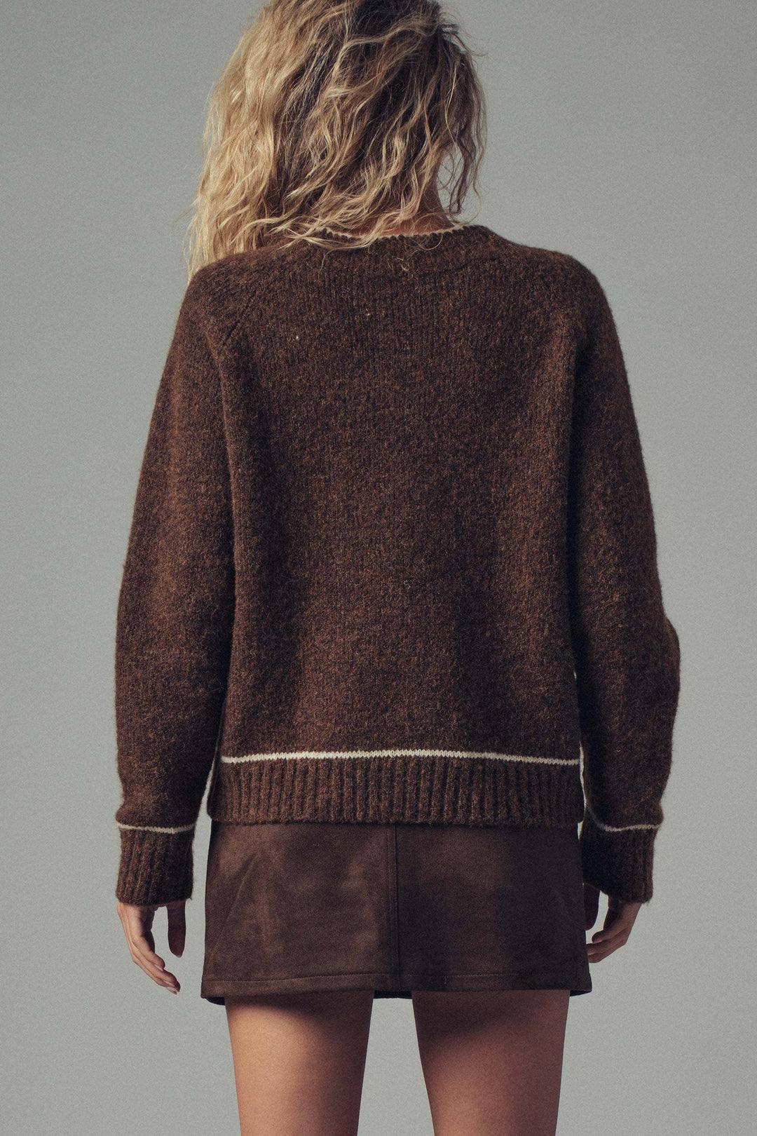 Contrast Trim Boho Knit Button Cardigan