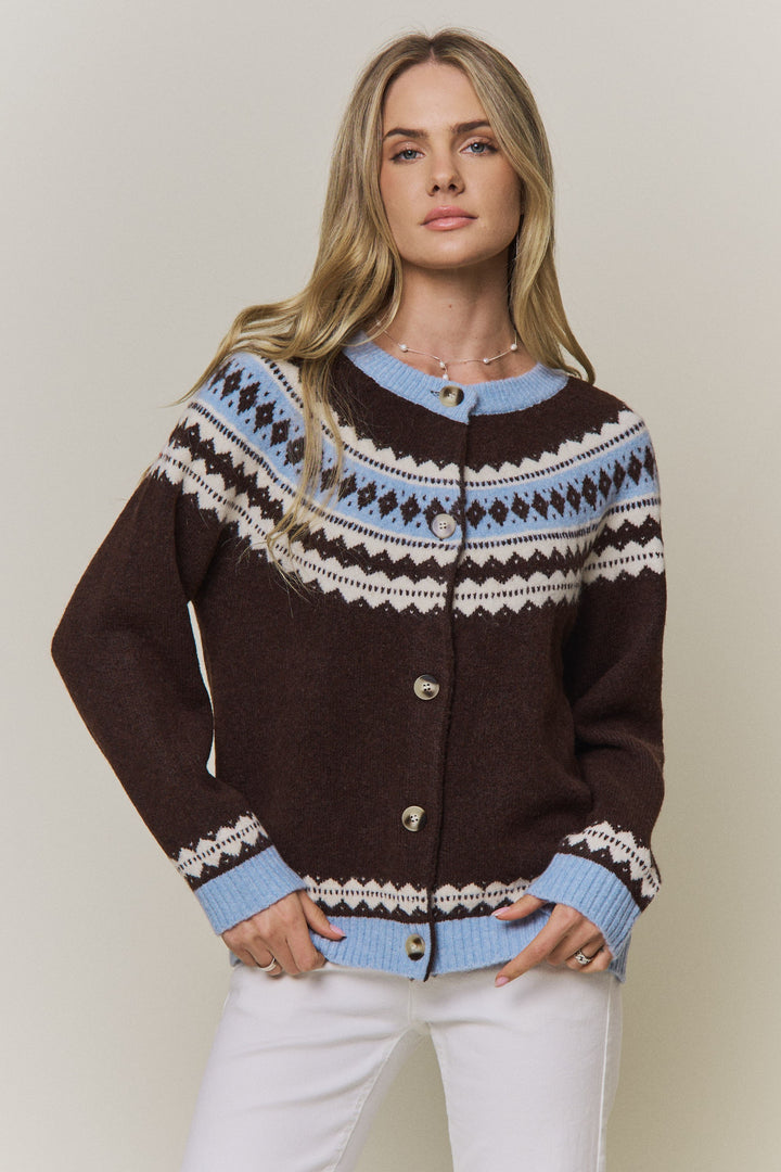 Fair Isle Yoke Knit Cardigan
