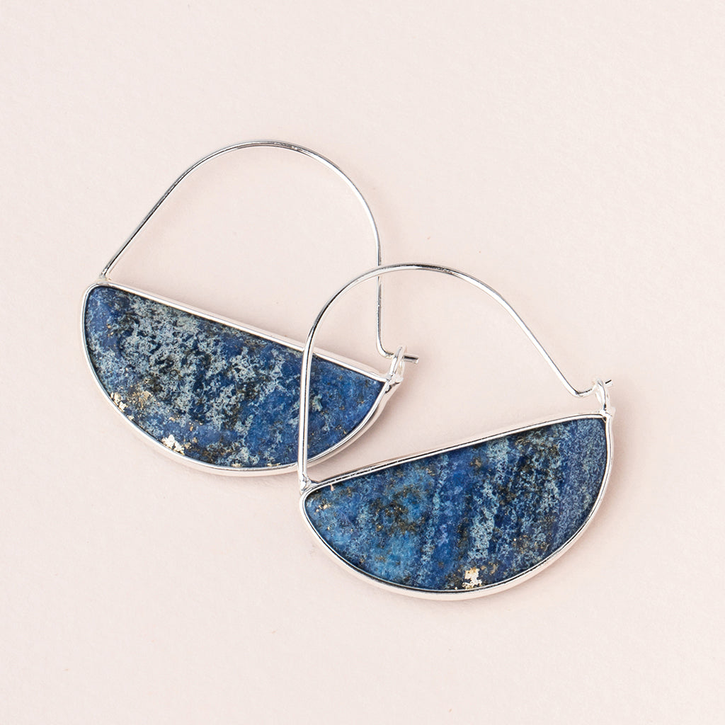 Scout Stone Prism Hoop earrings featuring blue lapis lazuli stones in silver geometric settings