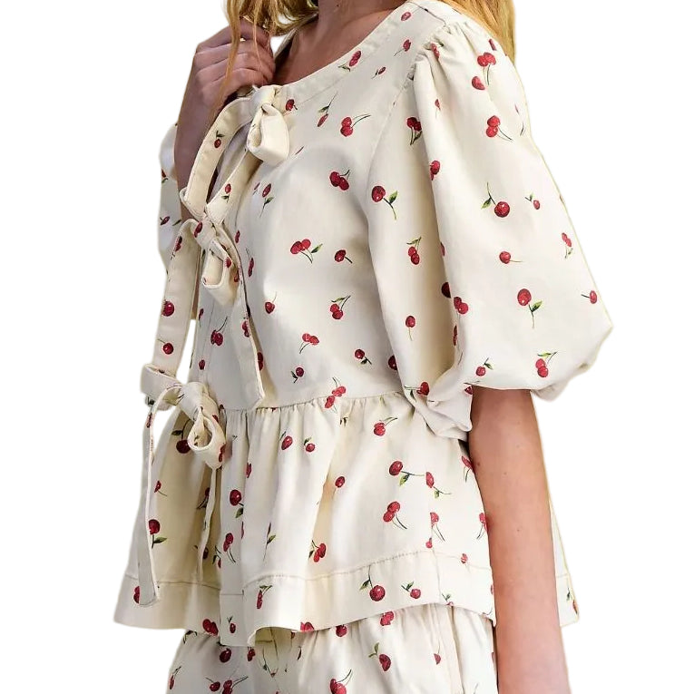 Cherry Print Washed Twill Top