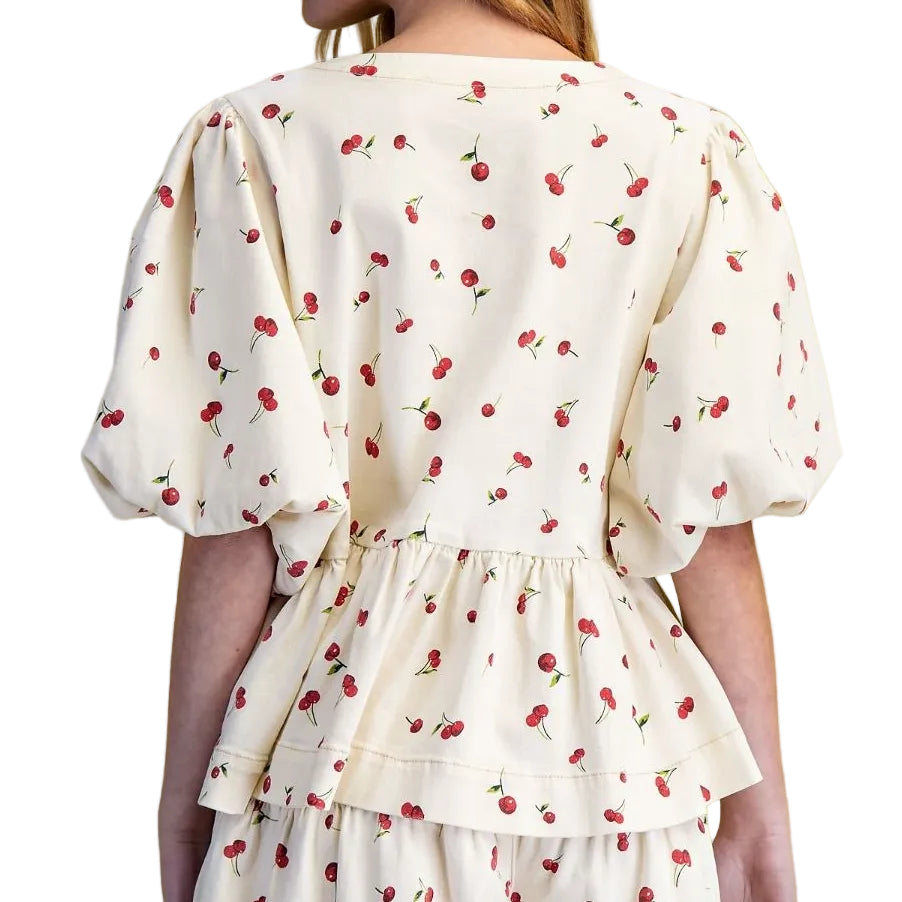 Cherry Print Washed Twill Top