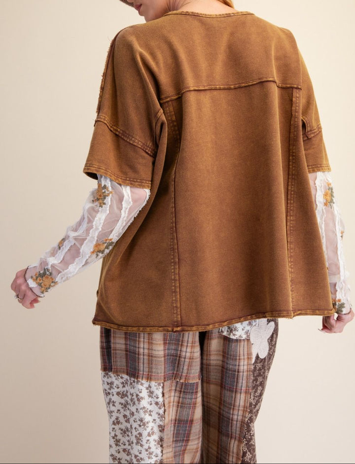 Peace Patch Front Washed Knit Top