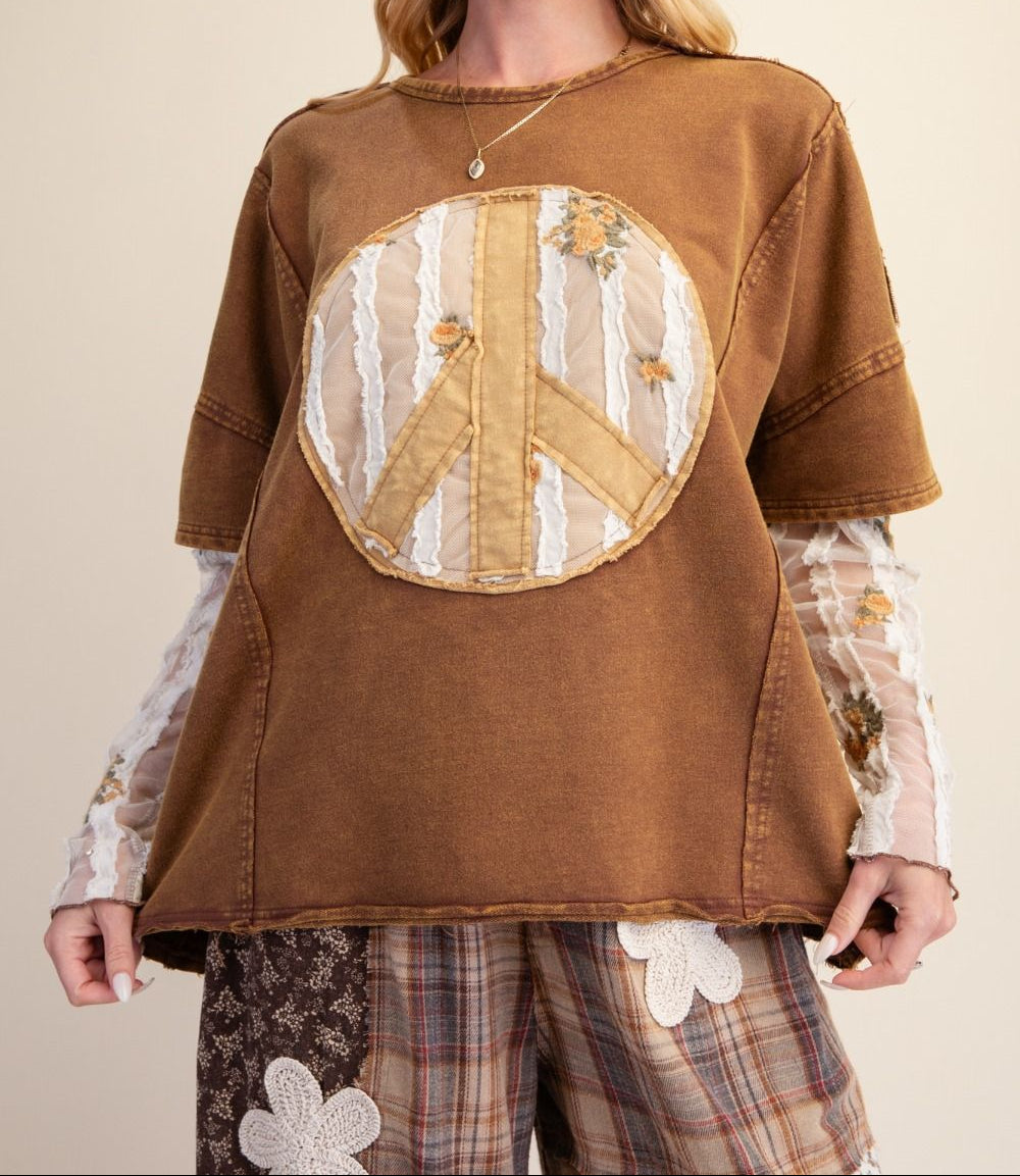 Peace Patch Front Washed Knit Top