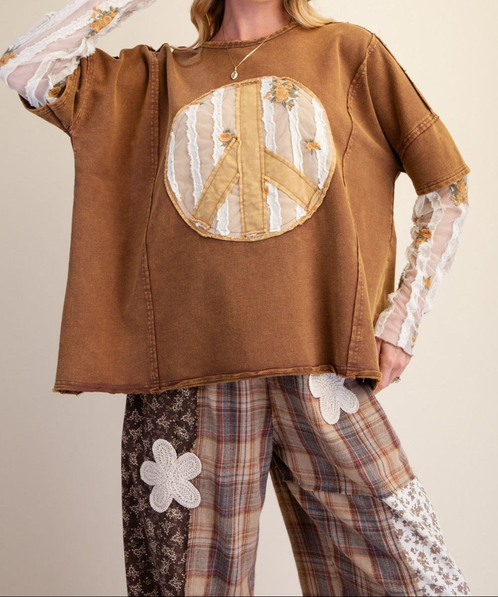 Peace Patch Front Washed Knit Top