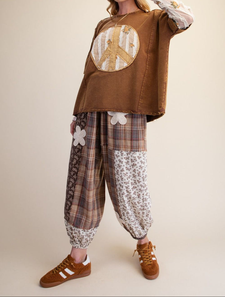 Peace Patch Front Washed Knit Top