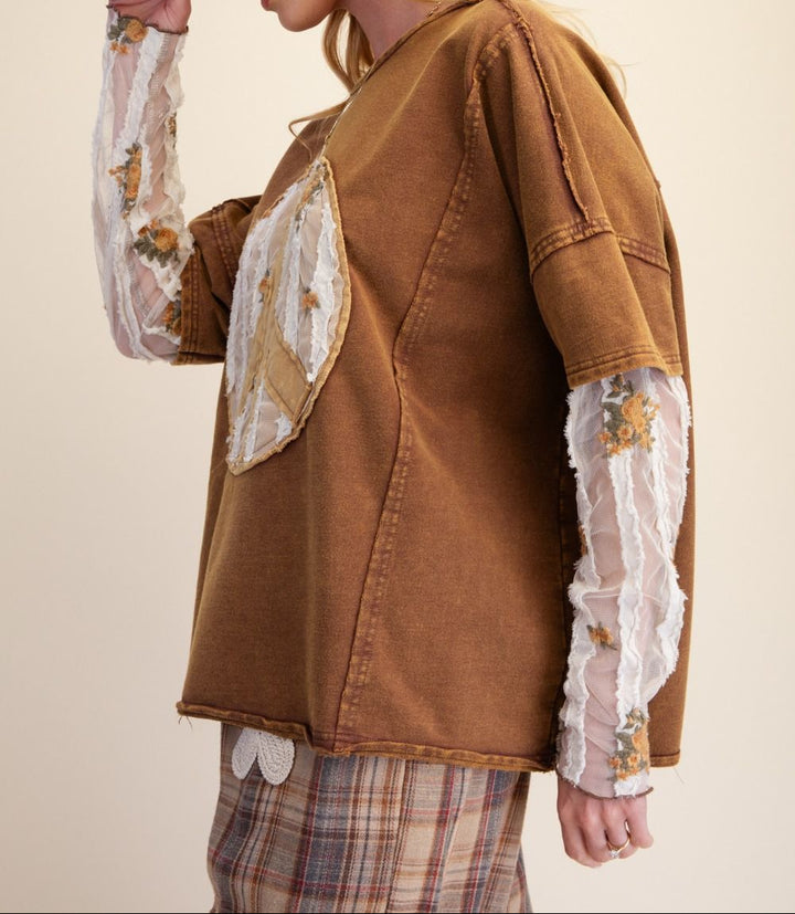 Peace Patch Front Washed Knit Top