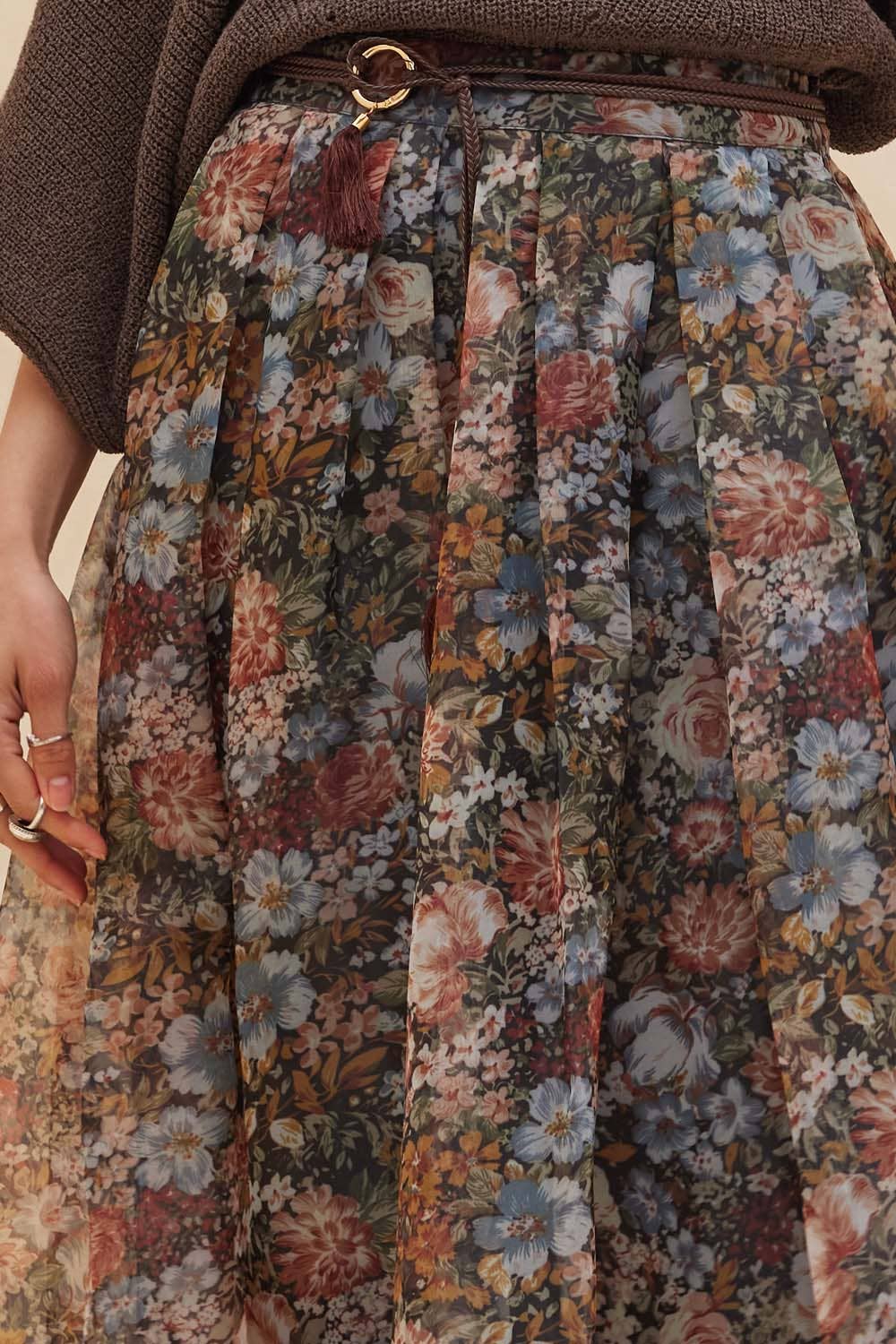 Floral-Print Pleated Midi Skirt