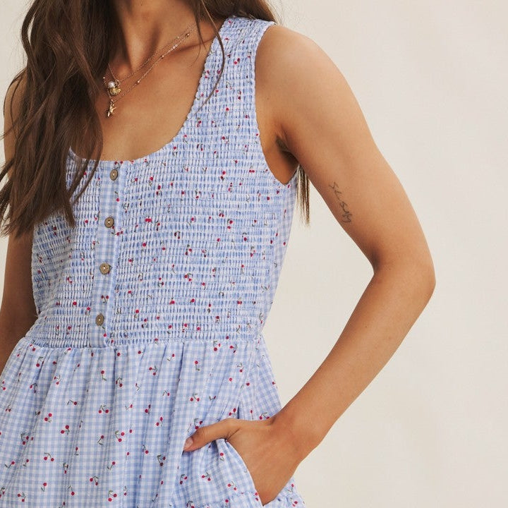 Sweet Cherry Button Front Maxi Dress