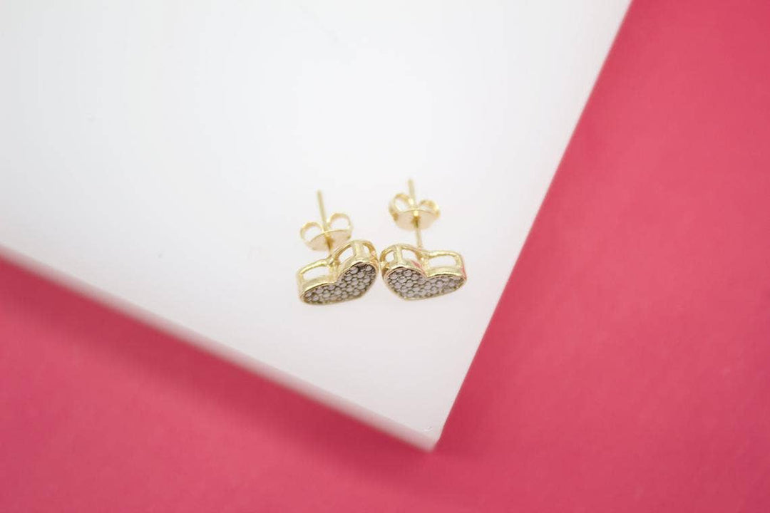 18K Gold Filled Designed Heart Stud Earrings