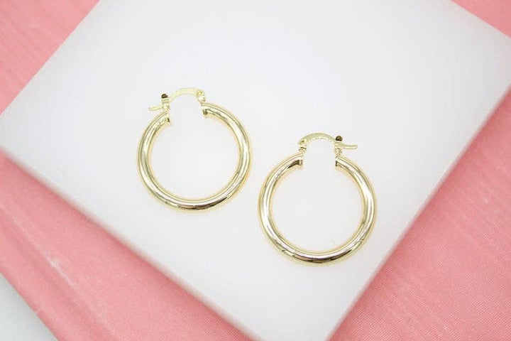 18K Gold Filled 4mm Thick Hoops Lever Back Hoop
