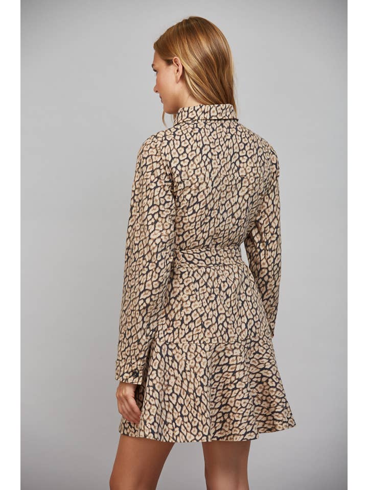Animal Print Belted Shirt Dress