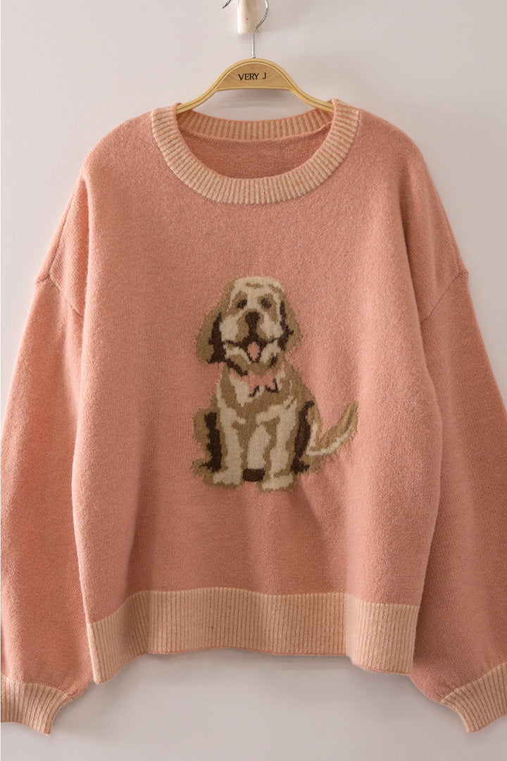 Cute Dog Intarsia Knit Sweater