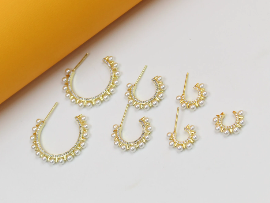 18K Gold Filled Spike Pearl Open Hoops | Gold Filled Pearl