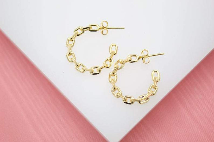 18K Gold Filled Paper Clip Open Hoop Earrings