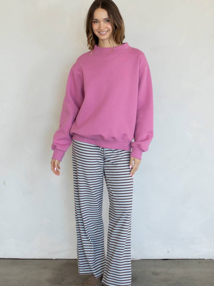 Fleece Wide Neck Sweater - Rose
