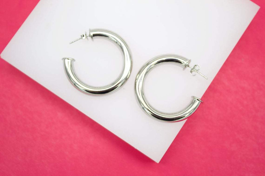 18K Gold Filled 6mm Thick Open Hoop Stud Hoop Earrings