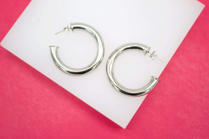 18K Gold Filled 6mm Thick Open Hoop Stud Hoop Earrings
