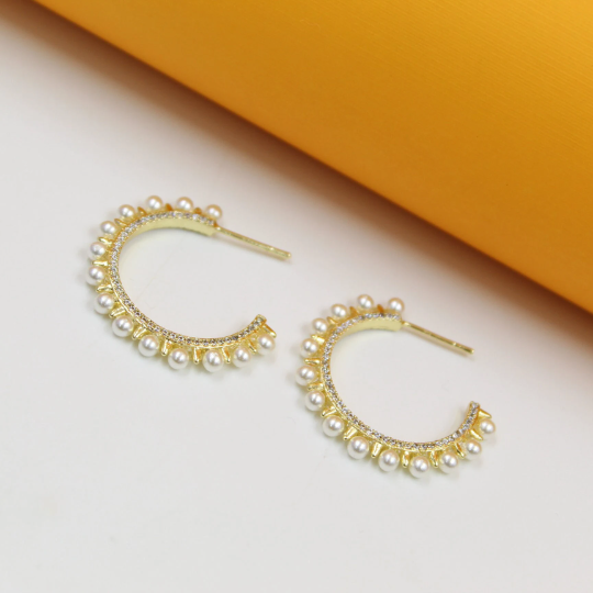 18K Gold Filled Spike Pearl Open Hoops | Gold Filled Pearl