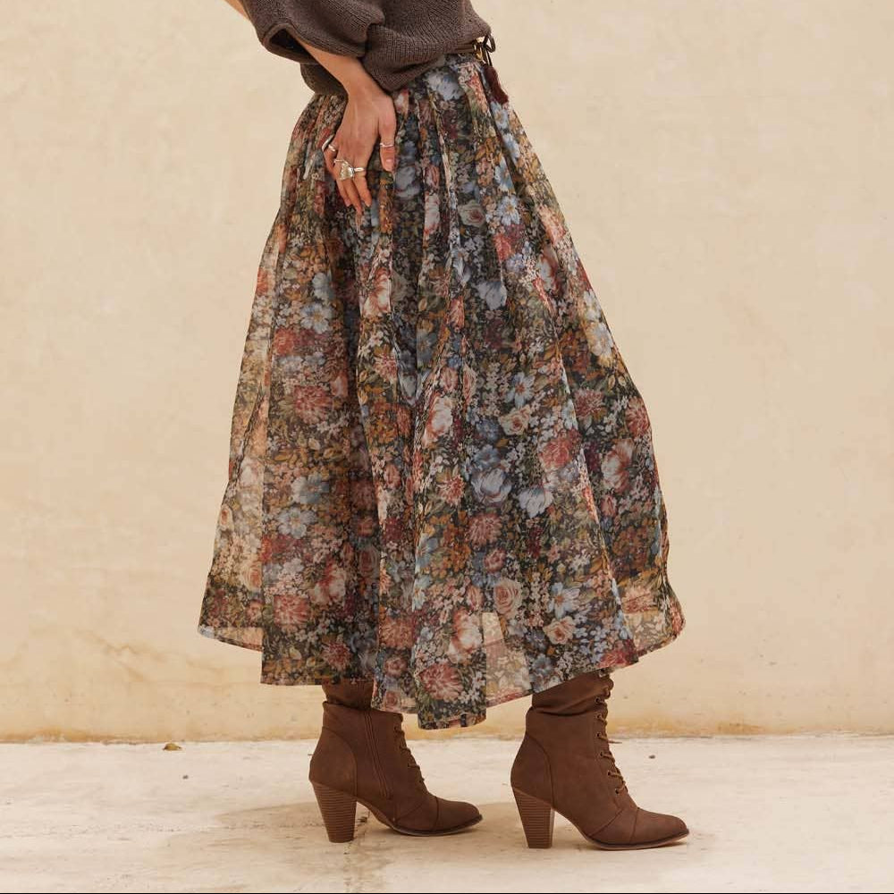 Floral-Print Pleated Midi Skirt