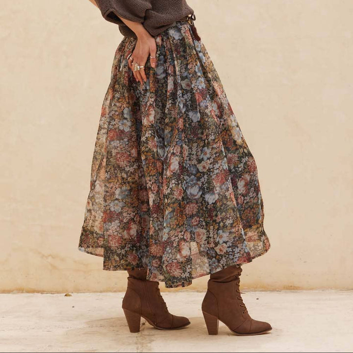 Floral-Print Pleated Midi Skirt