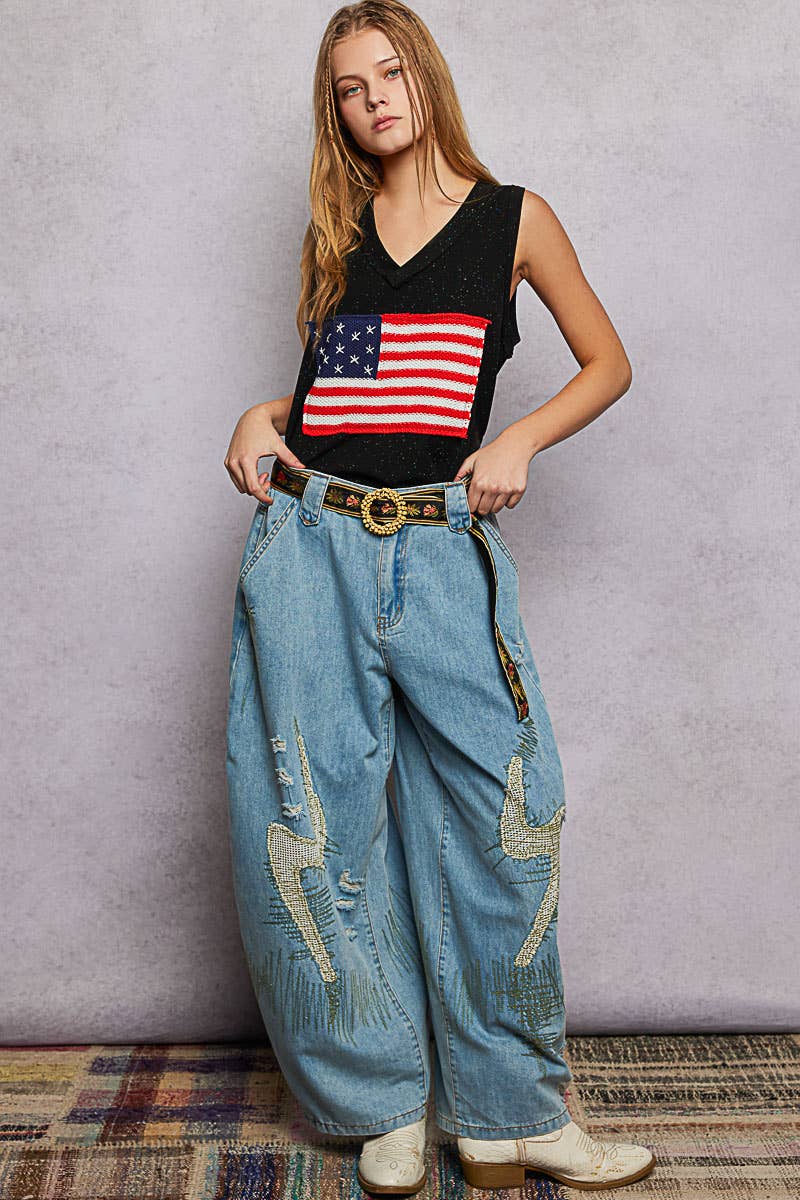Beaded Cycle Striped Floral Pattern Belt