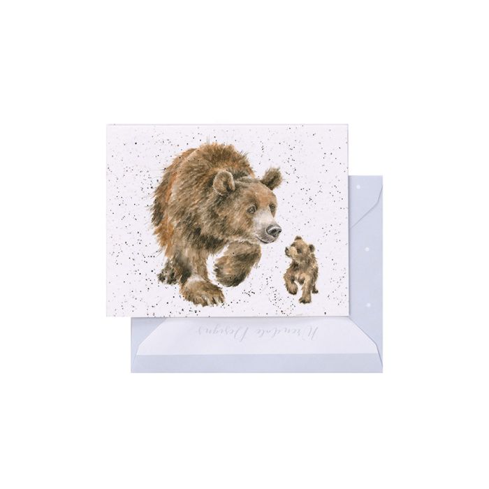Wrendale In My Footsteps mini card featuring watercolor bear and cub illustration