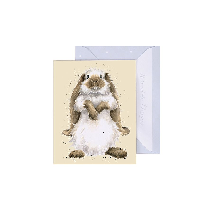 Wrendale mini greeting card featuring watercolor rabbit illustration with envelope on cream background