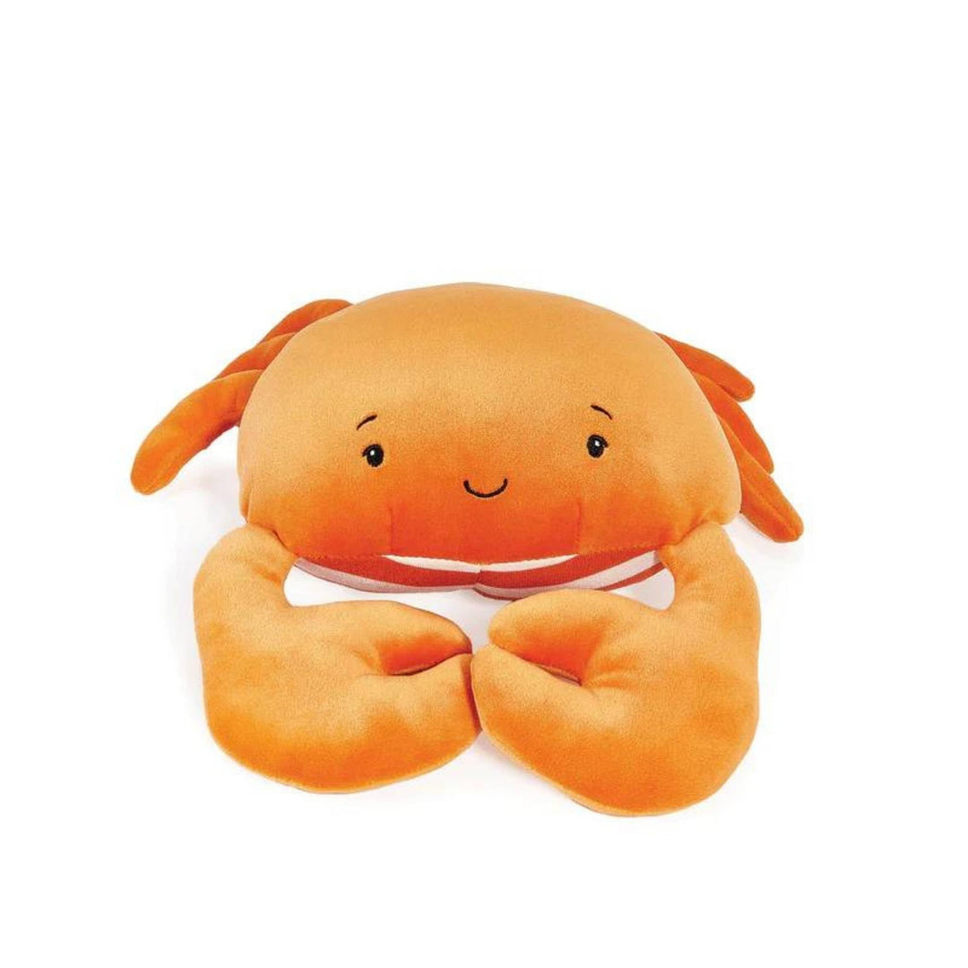 Soft orange plush crab toy with cute face and claws in sitting position