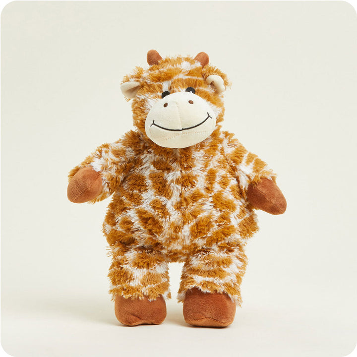 Warmies plush stuffed giraffe with orange and white spotted pattern and brown accents