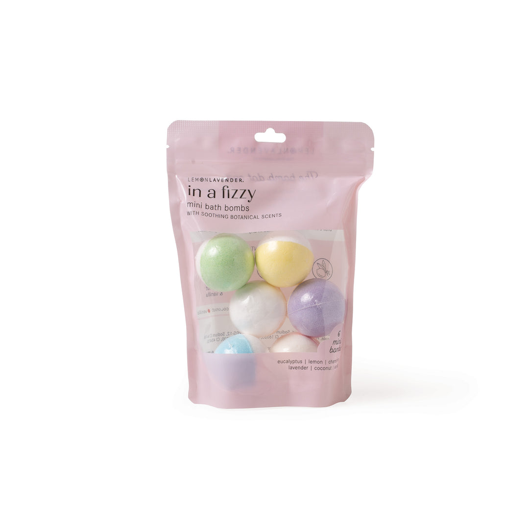 Lemon Lavender In a Fizzy mini bath bombs in pink pouch with multicolored spheres