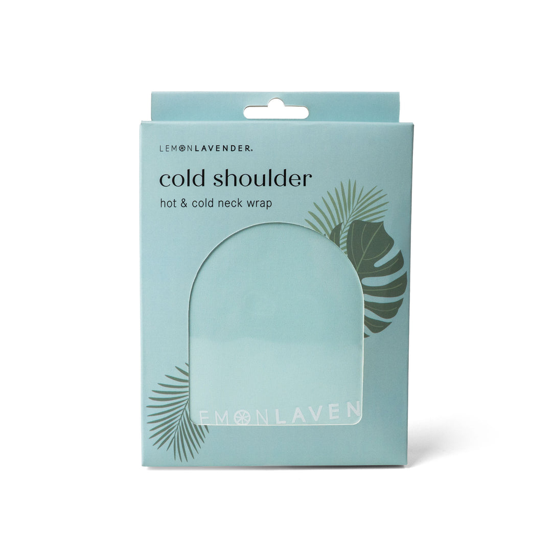 Lemon Lavender Cold Shoulder Hot and Cold Neck Wrap in light blue teal packaging box