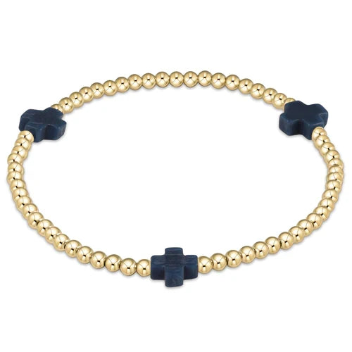 Signature Cross Gold Bead Bracelet - Charcoal