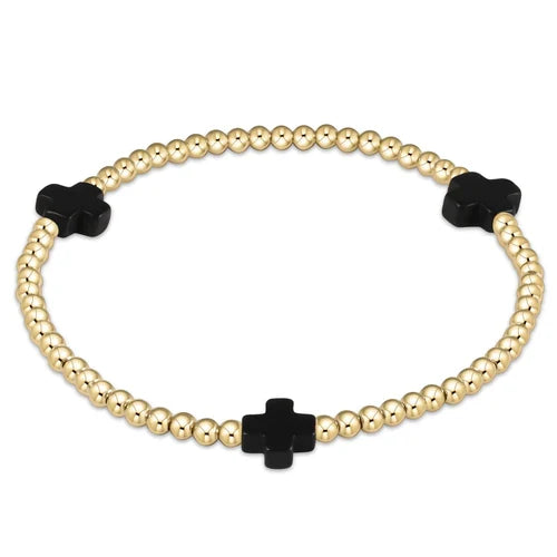 Signature Cross Gold Bead Bracelet - Onyx