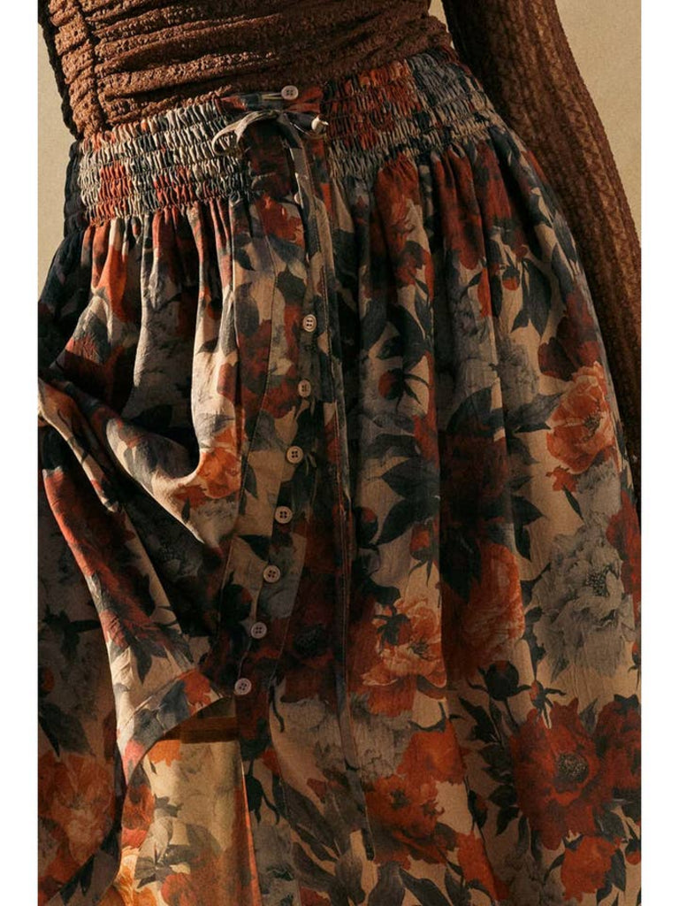 Floral-Print Button-Front Maxi Skirt