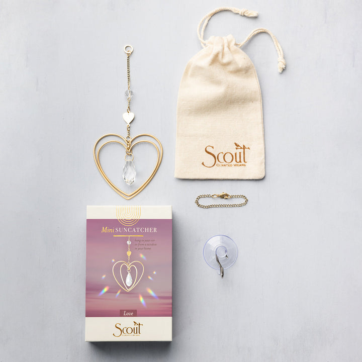 Scout Mini Suncatcher Love - gold heart frame with clear crystal and chain