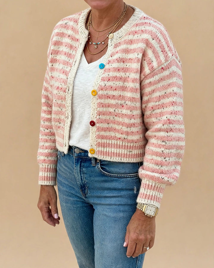 Striped Knit Cardigan in Pink Multi - view 3