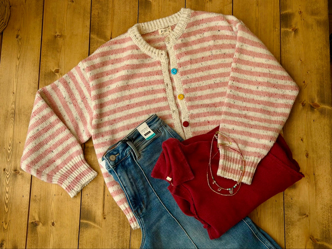 Striped Knit Cardigan in Pink Multi