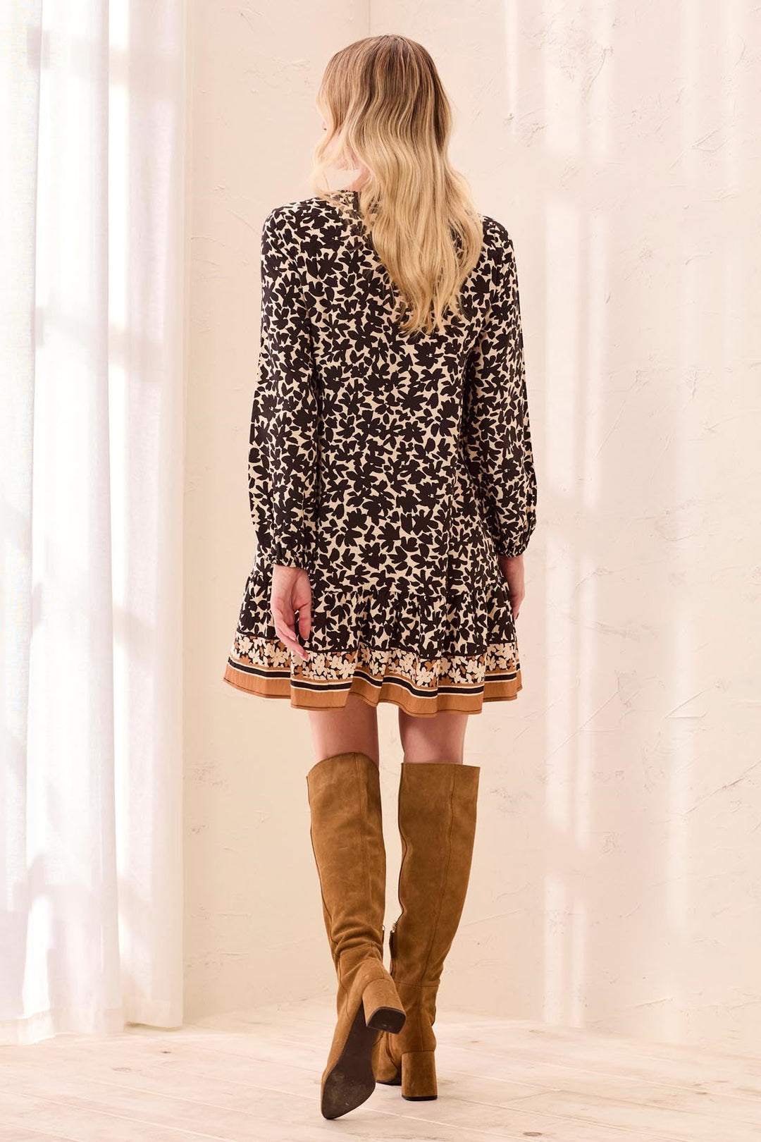Long Sleeve Dress with Border Print