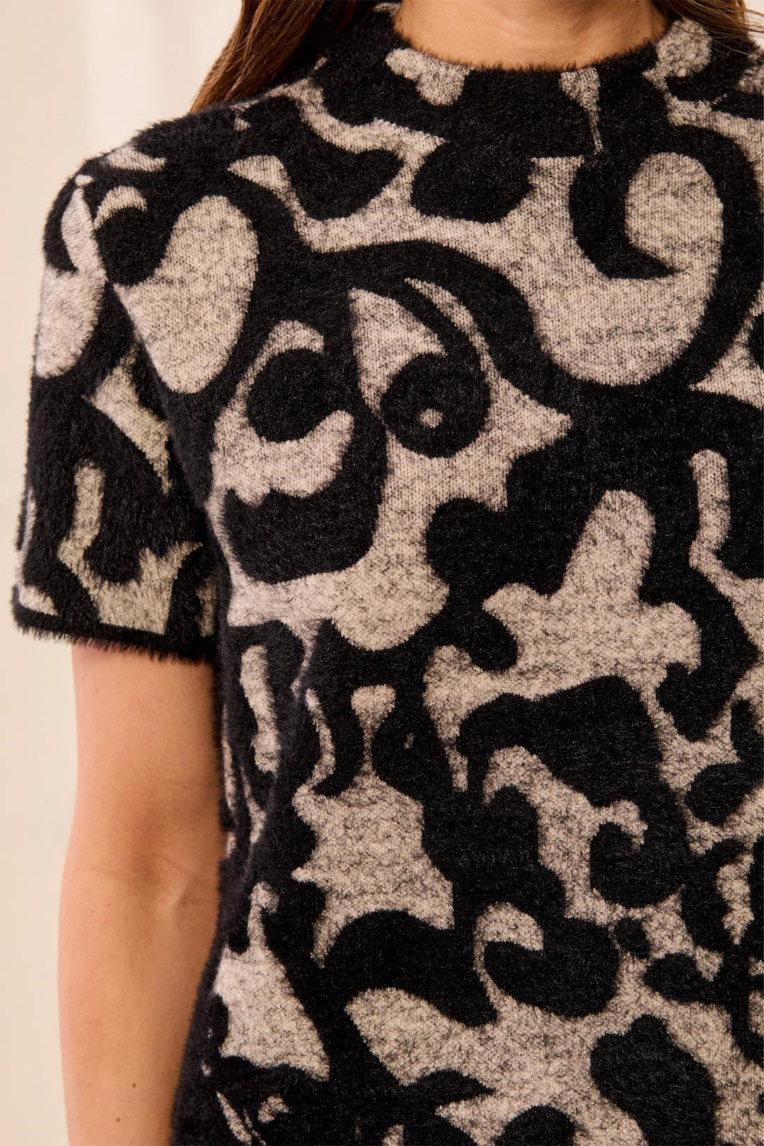 Short Sleeve Crew Neck Jacquard Sweater Dress