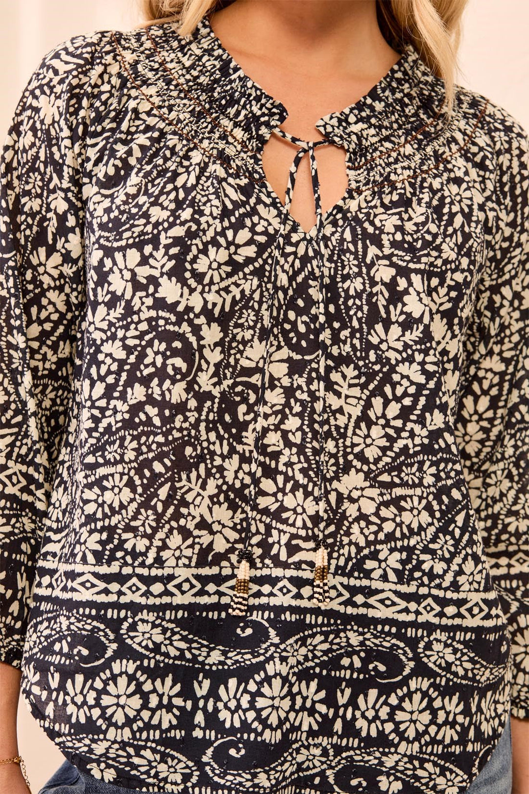 Blouse with Fancy Embroidery and Tassel