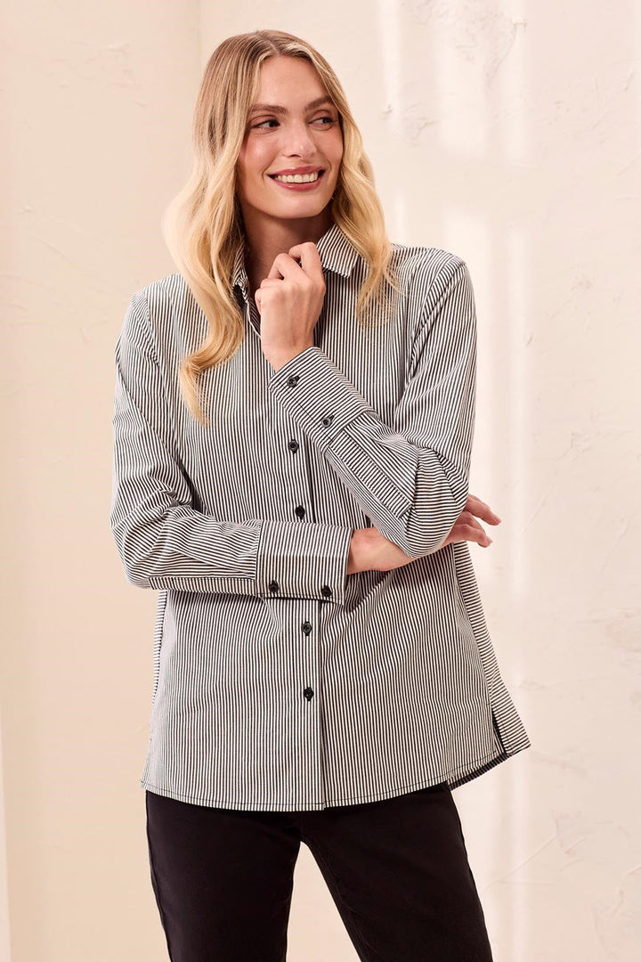 Long Sleeve Button Front Shirt with Side Panels