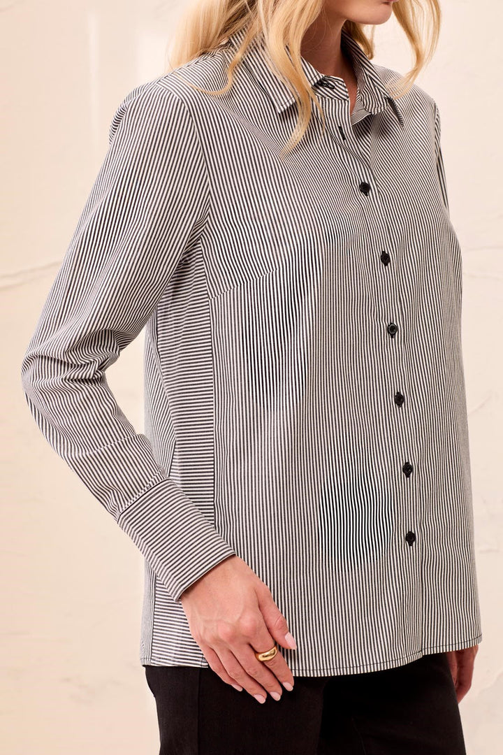 Long Sleeve Button Front Shirt with Side Panels