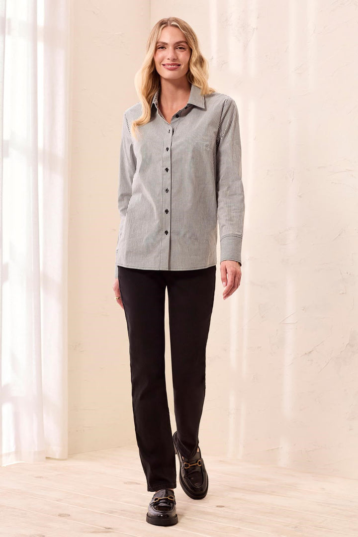 Long Sleeve Button Front Shirt with Side Panels