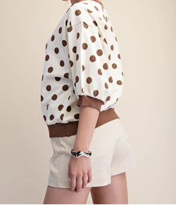 Bubble Sleeve Polka Dot Top