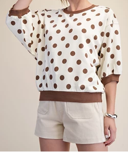 Bubble Sleeve Polka Dot Top